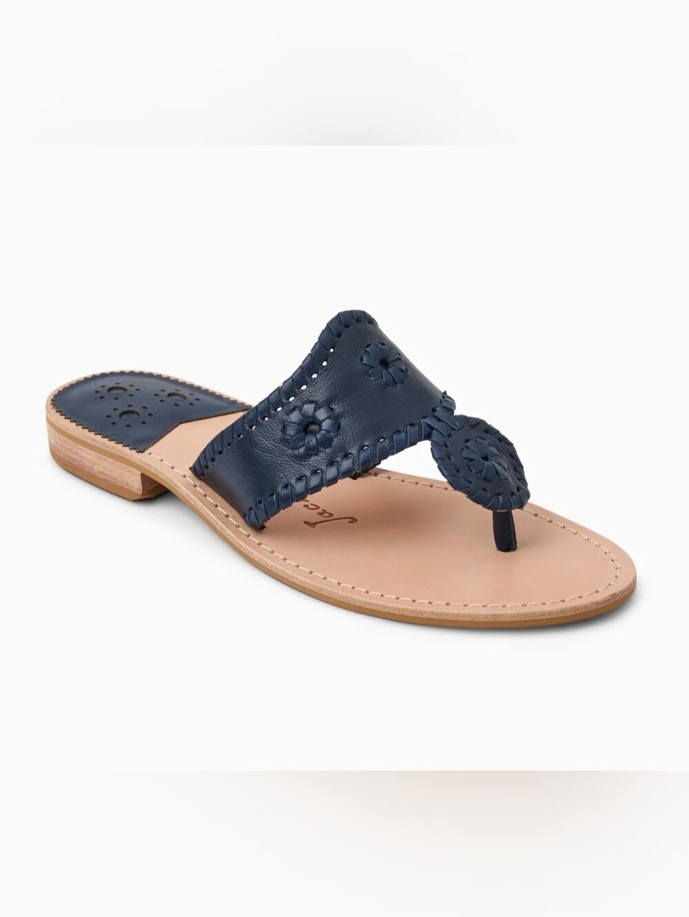 NIB Jack Rogers Midnight Navy Floral Leather Thong Flat Sandal Size 8m